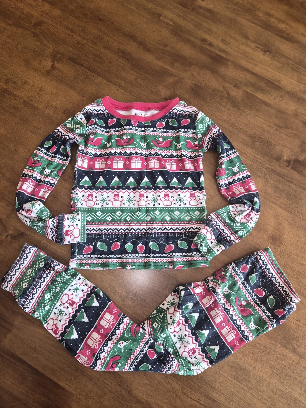 Red Green & Navy Holiday Christmas Winter Fair Isle Cotton Pajama Set Sz 6